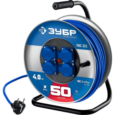 ЗУБР  ПВС-325, ПВС, 3 x 2.5 мм2, 50 м, 4000 Вт, IP44, силовой удлинитель на стальной катушке, Профессионал (55102-50)