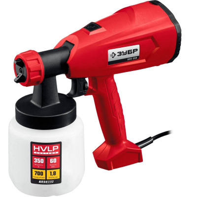 Краскопульт (краскораспылитель) электрич, ЗУБР КПЭ-350, HVLP, 0.8л, краскоперенос 0-700мл/мин, вязкость краски 60 DIN/сек, сопло 1.8мм, 350Вт