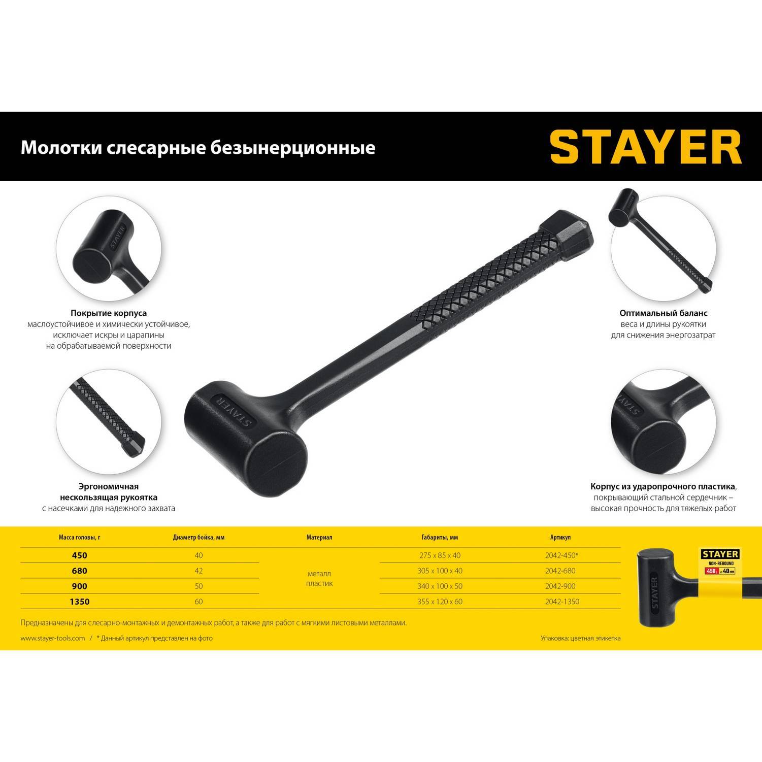 STAYER  40 мм, 450 г, цельнолитой безынерционный слесарный молоток, Professional  {2042-450}