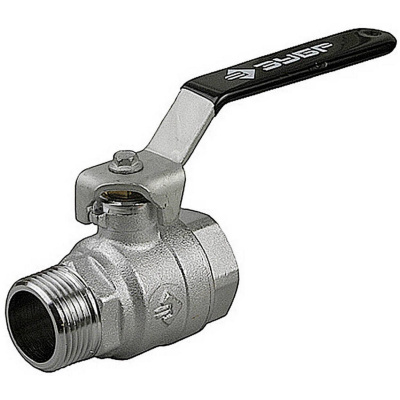 Кран шаровой ЗУБР полнопроходной "мама-папа", ручка, хромиров латунь, 1/2" {4-51321-C-1/2}