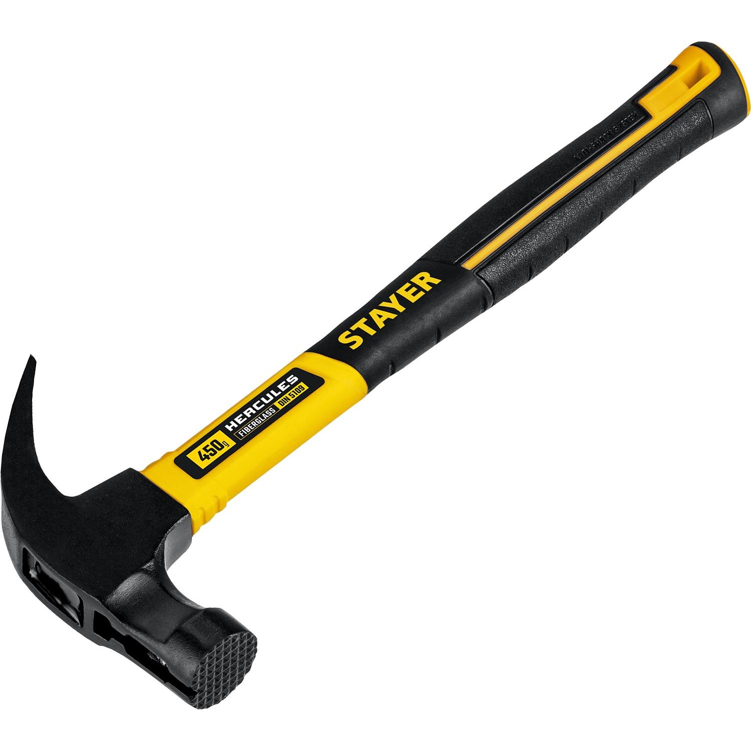 STAYER  Hercules-M, 450 г, молоток-гвоздодёр столярный с фиберглассовой рукояткой, Professional (2027-450)