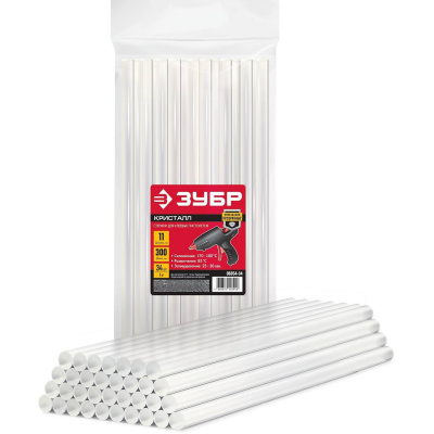 ЗУБР прозрачные универсальные клеевые стержни, d 11 мм х 300 мм (11-12 мм)  34 шт. 1 кг {06854-34}