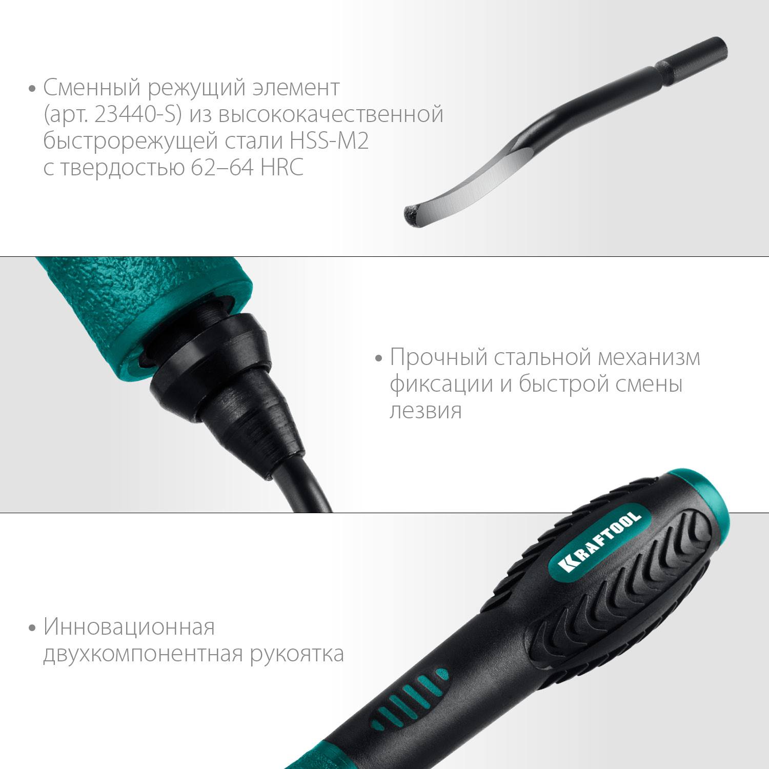 Гратосниматель KRAFTOOL для зачистки граней труб и листов из нерж. стали, меди, пластика, универс, сменное лезвие {23440}