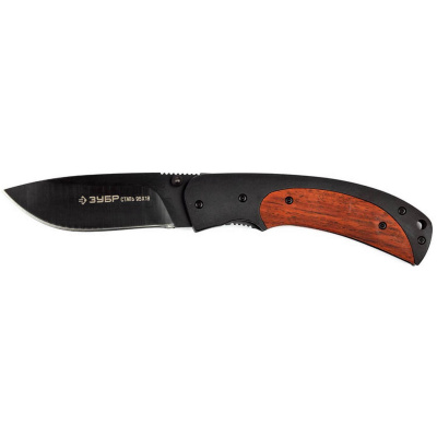 ЗУБР  Норд, 190 мм, лезвие 80 мм, металлическая рукоятка с деревянными вставками, складной нож (47708)