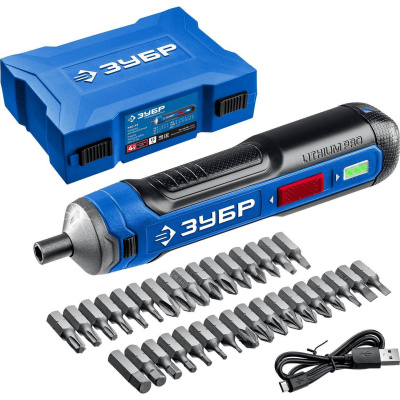 ЗУБР Профессионал  PSD-4S  отвертка аккумуляторная 4 Vmax, в кейсе с набором 33 бит {PSD-4S}