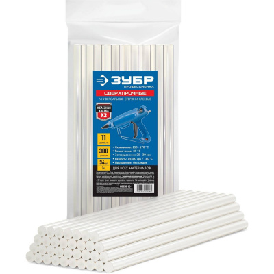 ЗУБР Профессионал прозрачные сверхпрочные клеевые стержни, d 11 х 300 мм (11-12 мм)  34 шт. 1 кг {06856-12-1}