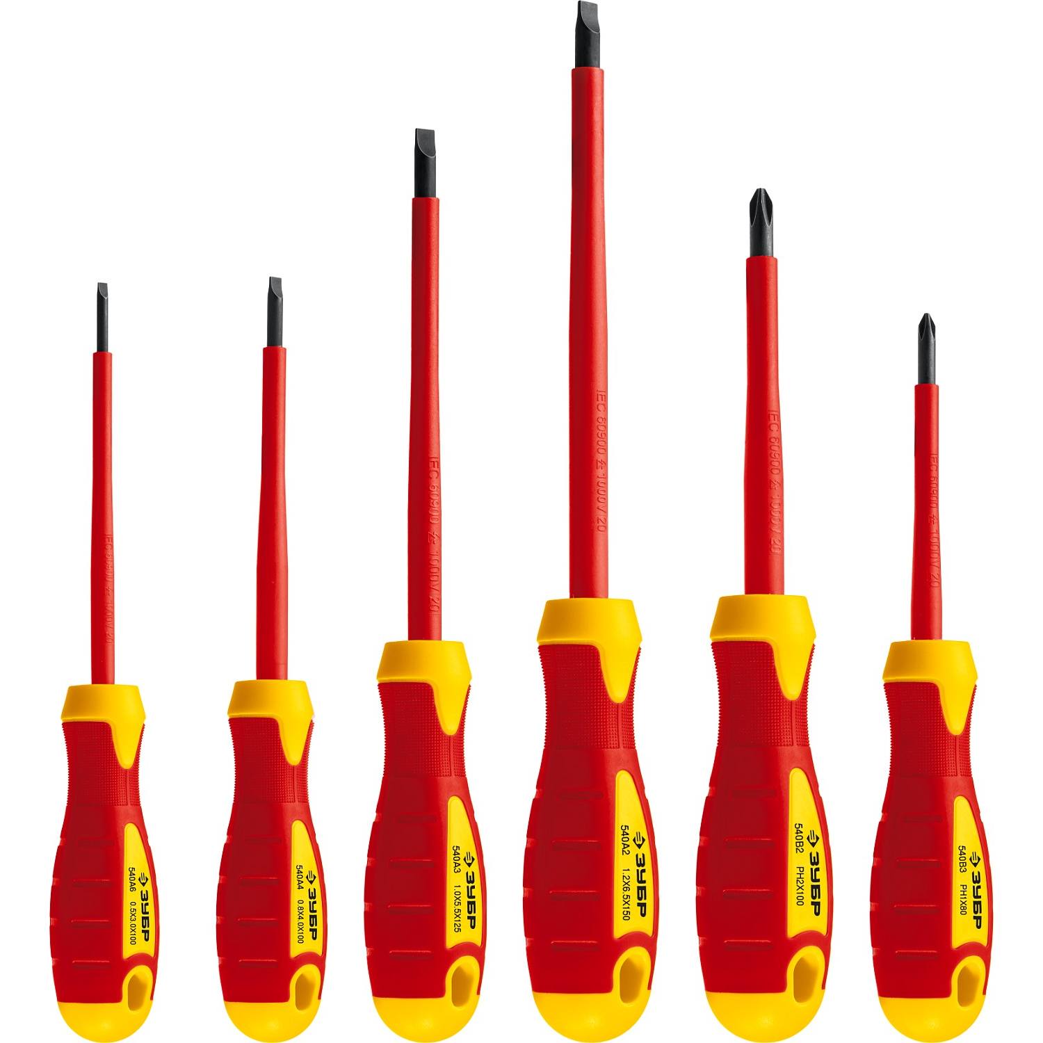 Набор: Губцевый инструмент, диэлектрический, высоковольтный до ~1000В, маслобензостойкая рукоятка, 12предм, ЗУБР Профессионал 2214-H12