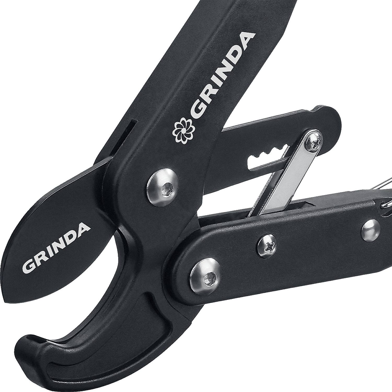 GRINDA  C-410A, длина 410 мм, лезвия из высокоуглеродистой стали, композитные рукоятки, храповый механизм, контактный сучкорез, PROLine (424520)