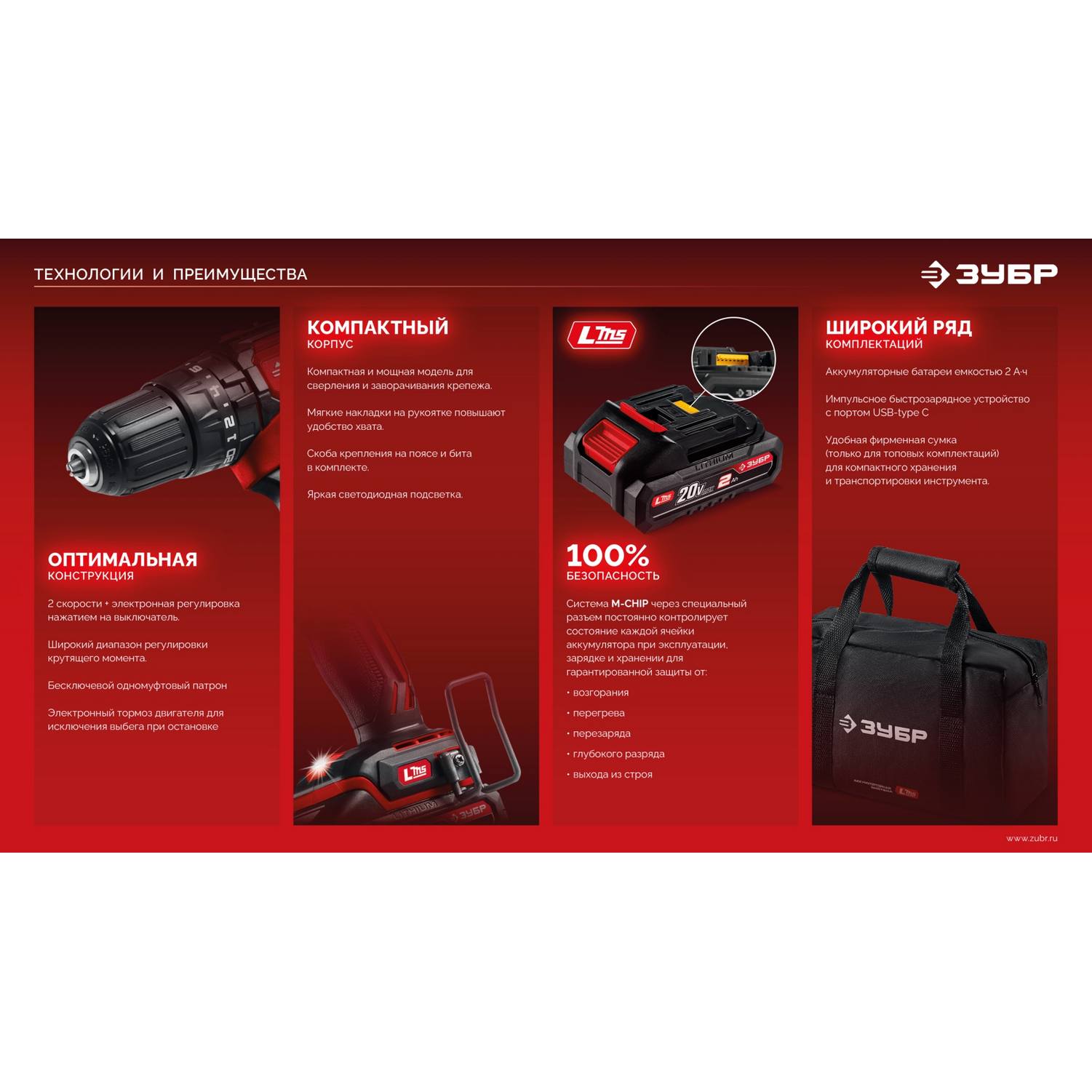 ЗУБР  20 В, 40 Н·м, 1 АКБ LMS (2 А·ч), ударная дрель-шуруповерт {ДШУ-40-21}