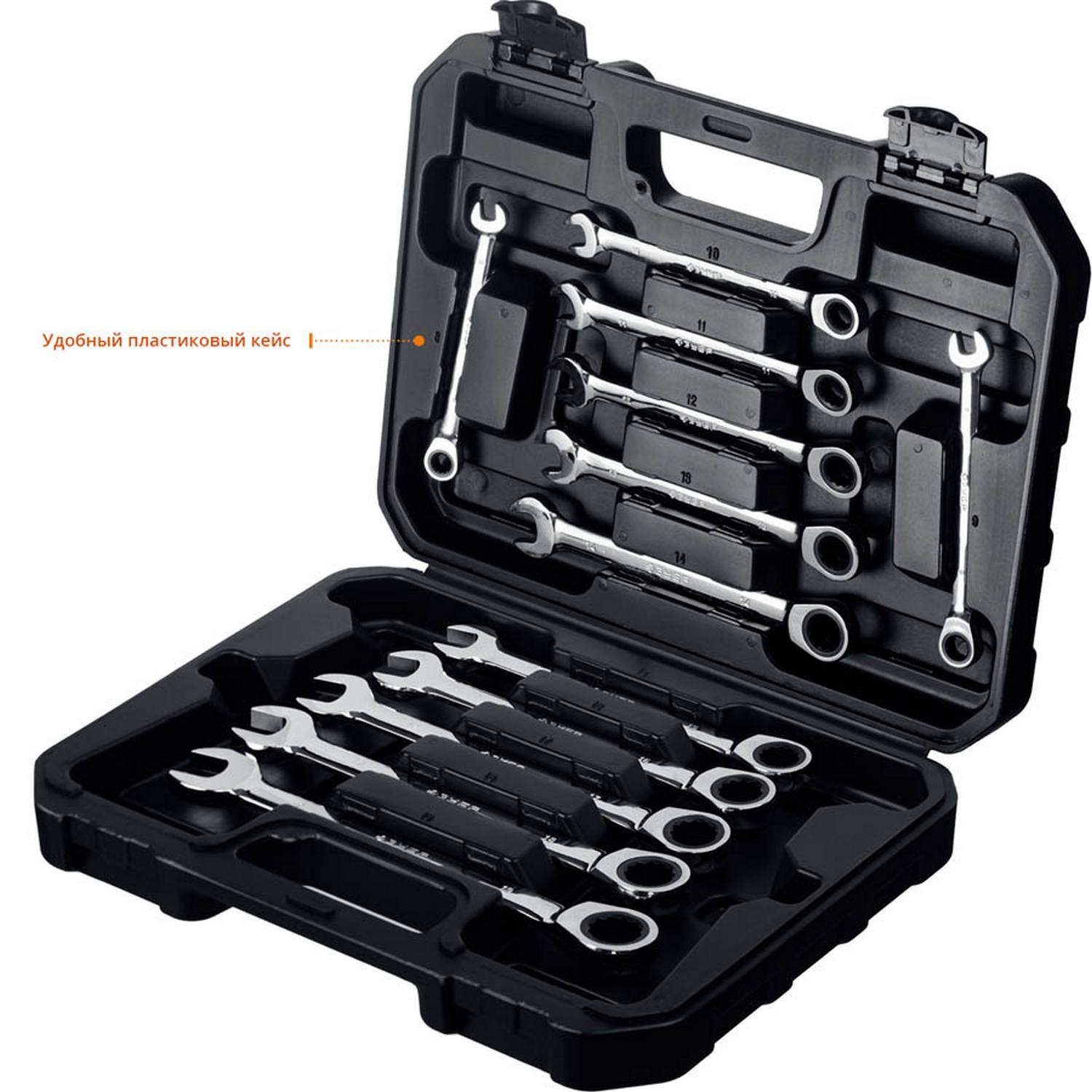 Набор комбинированных гаечных ключей трещоточных 12 шт, 8 - 19 мм, ЗУБР {27073-H12}