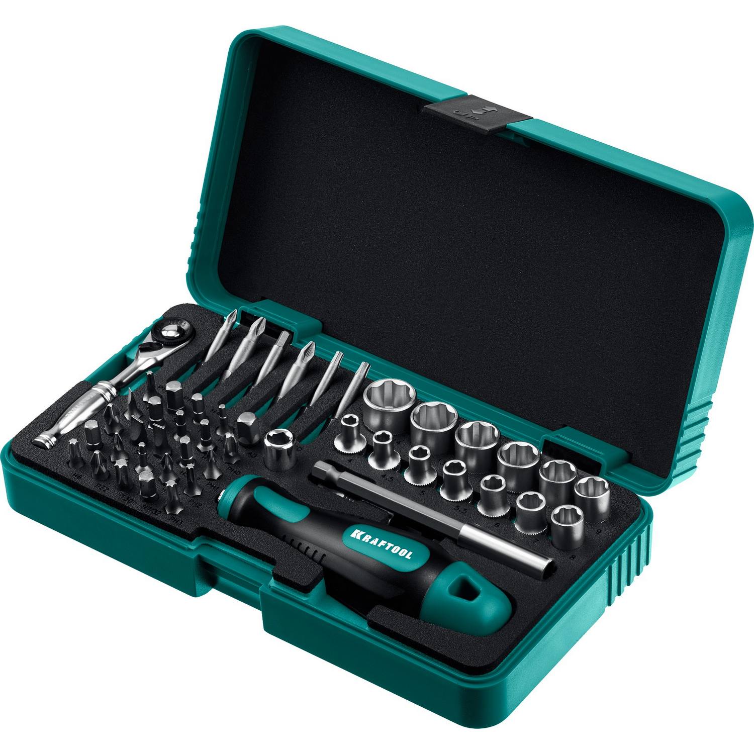 KRAFTOOL  X-Drive 49 шт, Набор бит и головок с битодержателем и трещоткой  {25816}