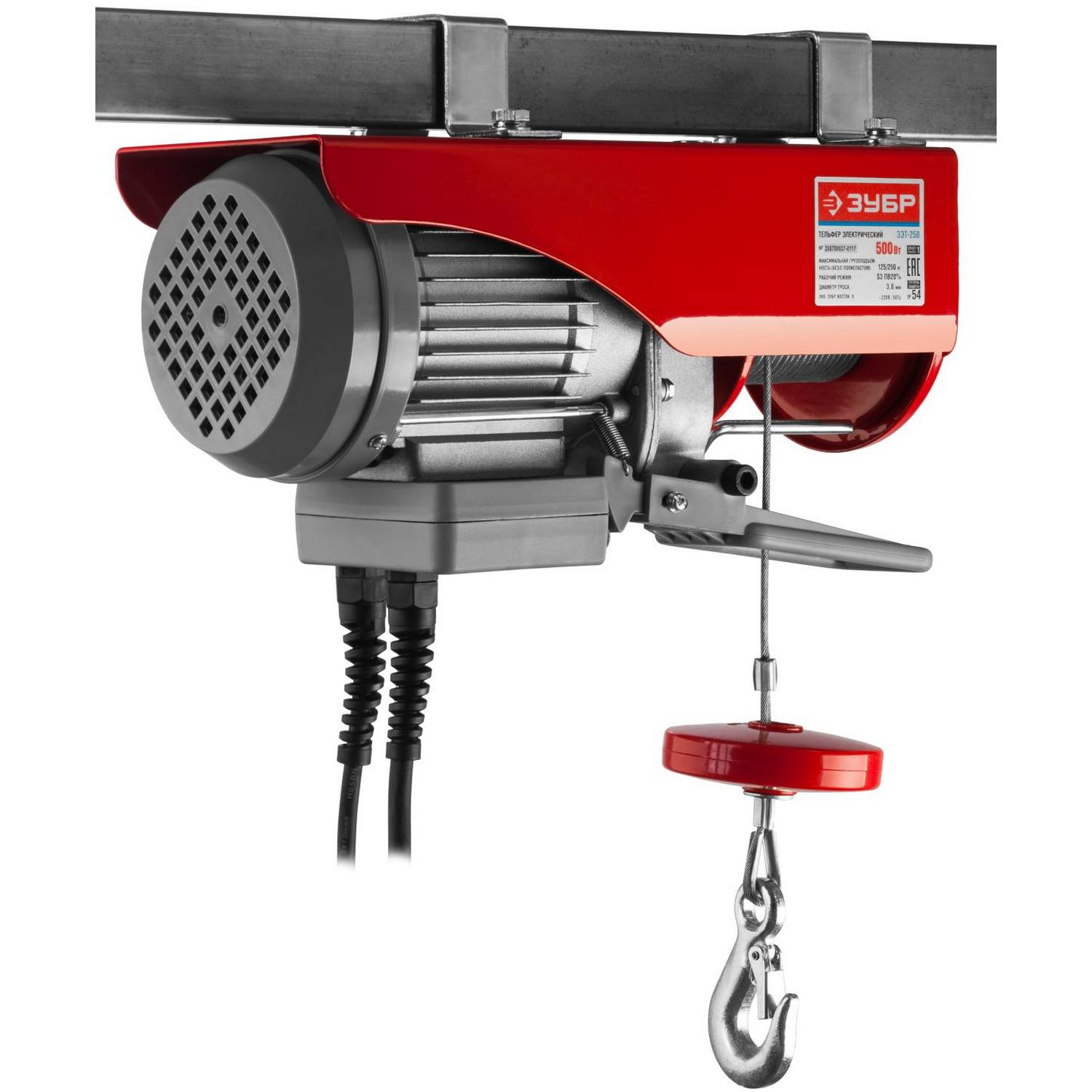 Тельфер, ЗУБР ЗЭТ-250, 250/125 кг, 500 Вт {ЗЭТ-250}
