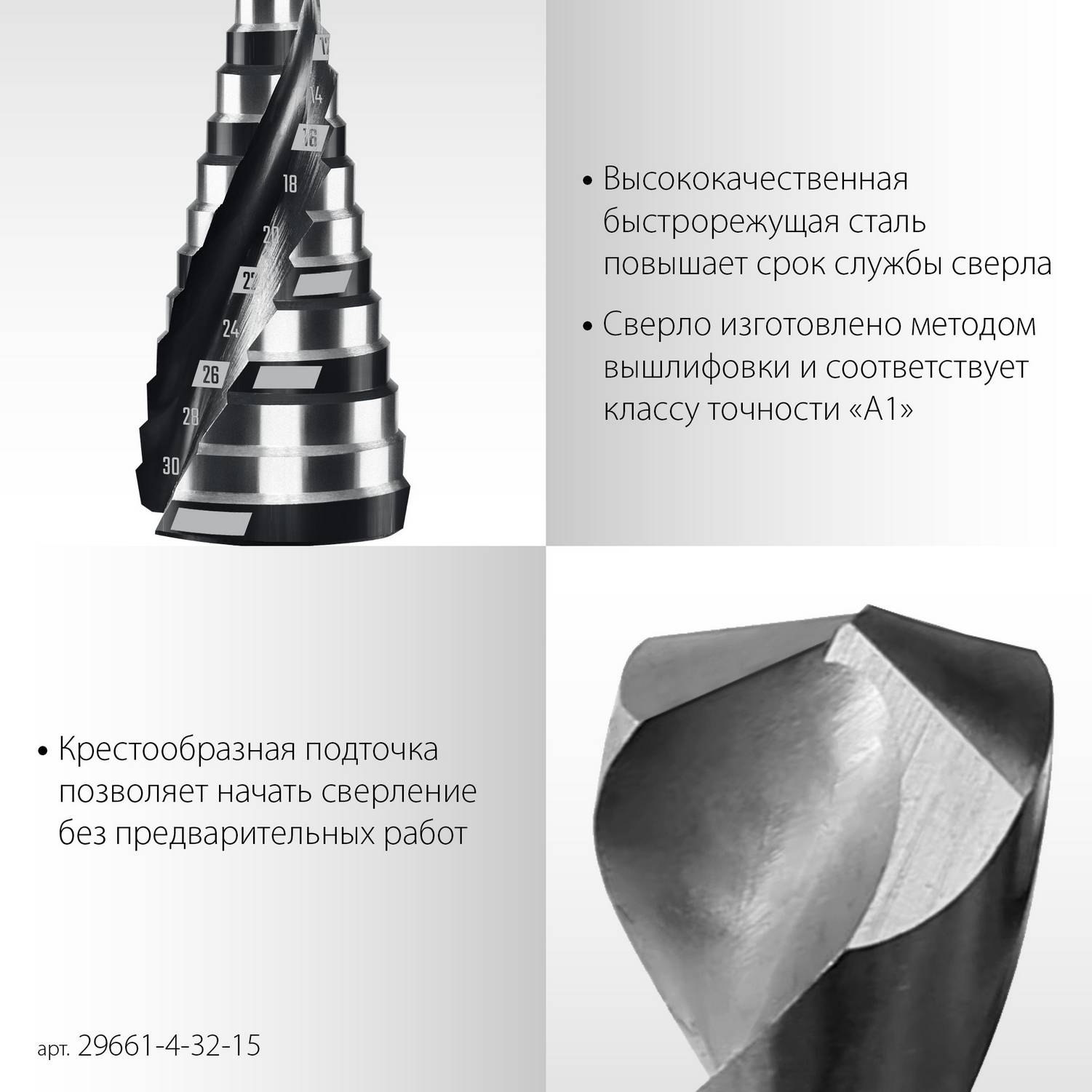 STAYER Pro-Max 4-32мм, 15 ступеней, винтовая спираль, сверло ступенчатое {29661-4-32-15}