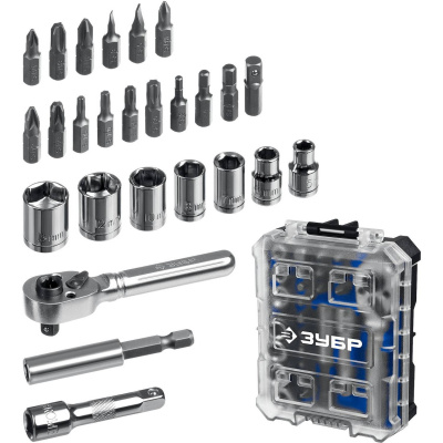 ЗУБР  Компакт 26 шт, Набор: трещотка с насадками  {25172}