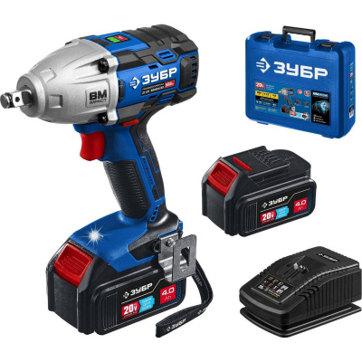 ЗУБР  Т7, 20 В, 500 Н·м, 2 АКБ (4 А·ч), бесщеточный гайковерт, кейс, Профессионал  {GB-500-42}