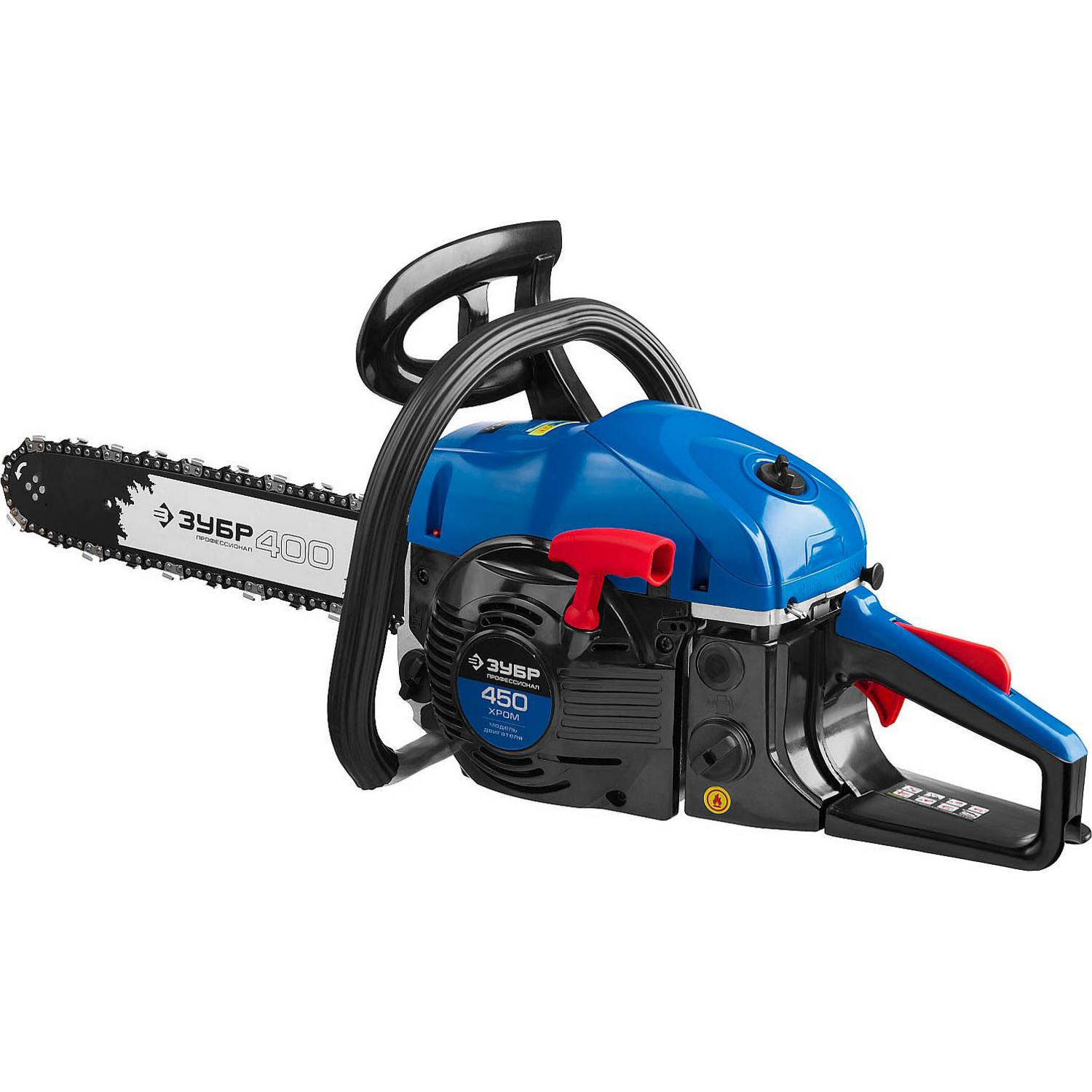 Пила цепная бензиновая, ЗУБР Профессионал ПБЦ-450 40П, хромир. цилиндр, праймер, 45 см3 (1.8 кВт), шина 400 мм, 10800 об/мин