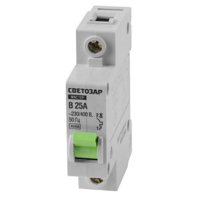 СВЕТОЗАР  1-полюсный, "B" (тип расцепления), 25 А, 230/400 В, автоматический выключатель (49050-25-B)