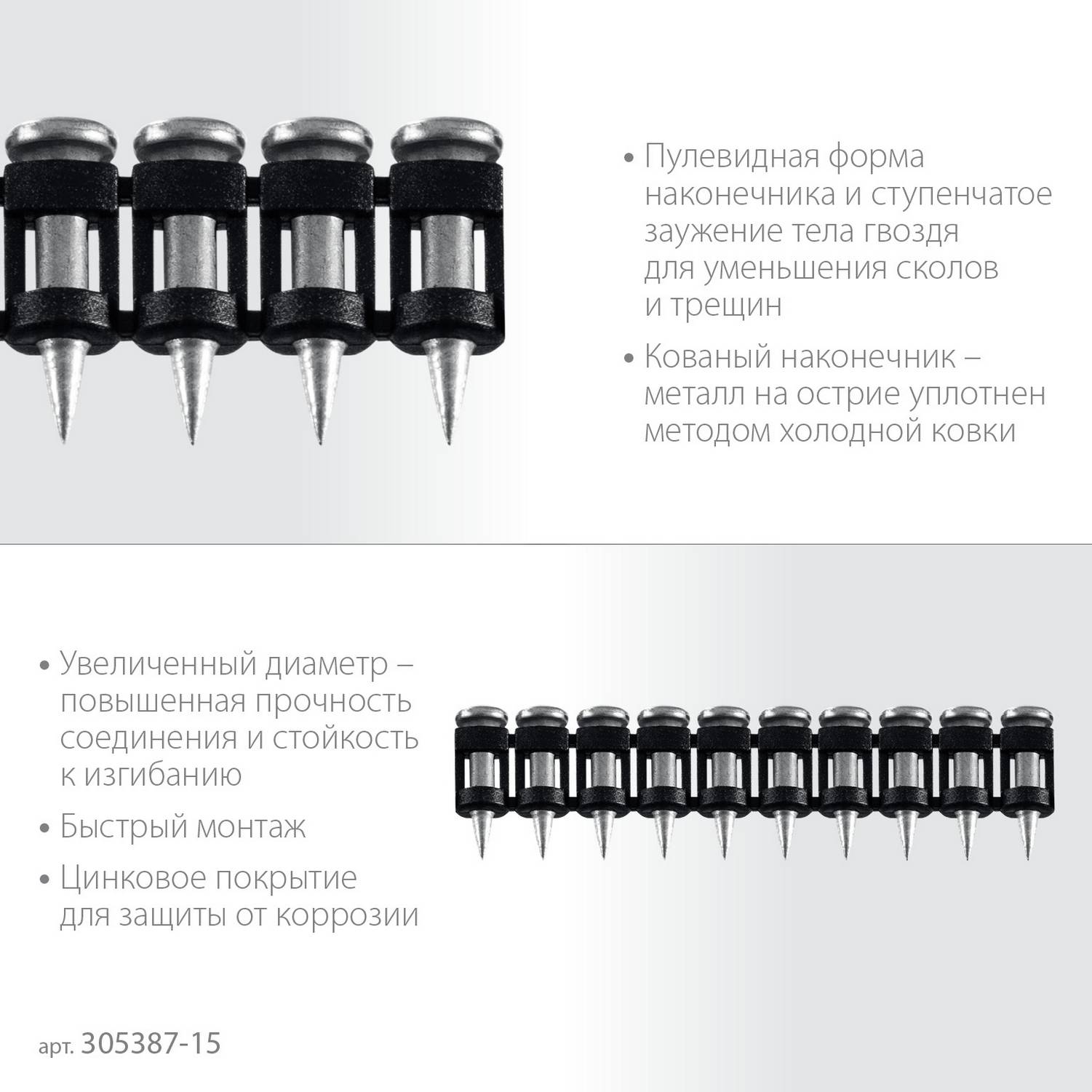 ЗУБР  CN усиленные 15 х 3.05 мм, гвозди по бетону оцинкованные, 1000 шт {305387-15}