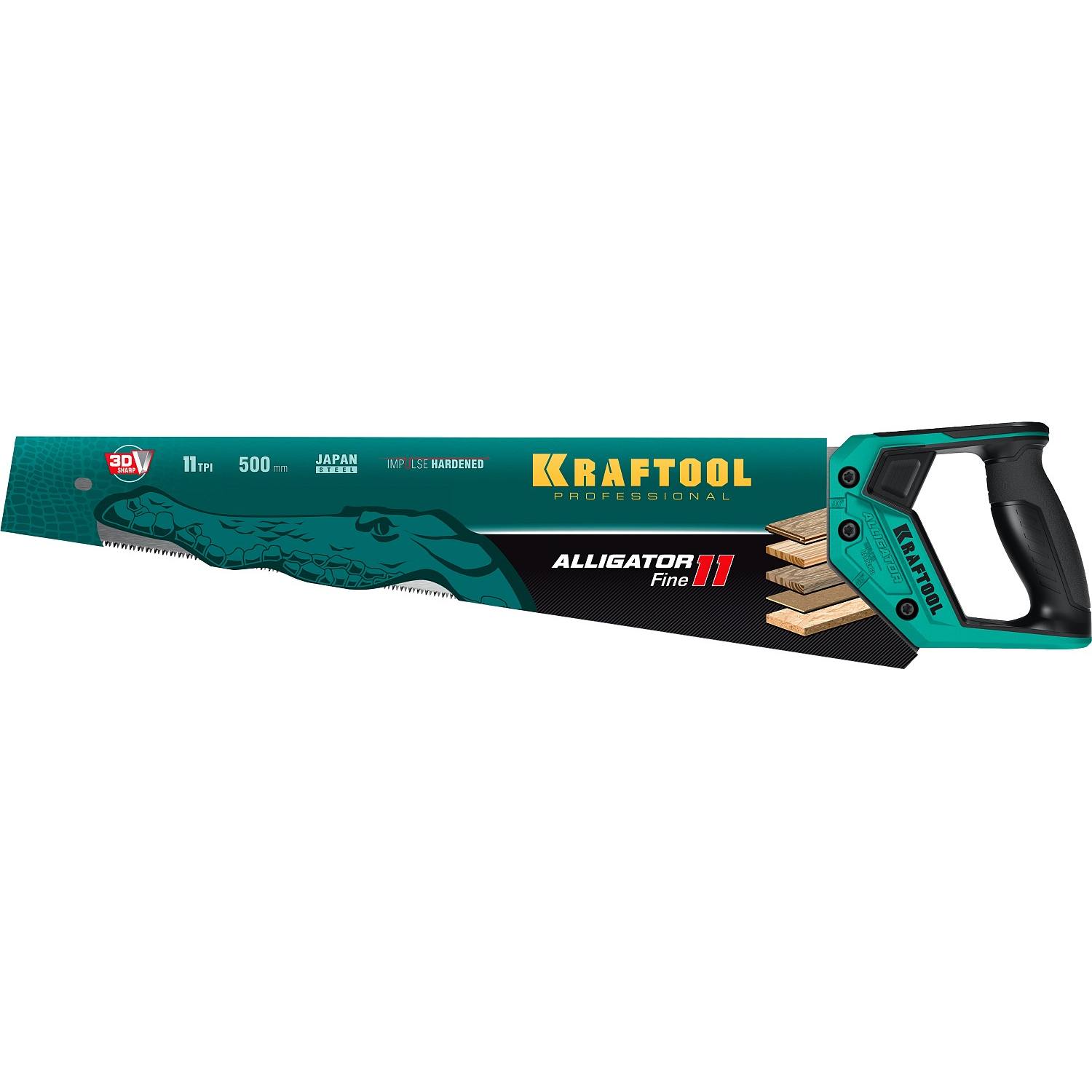 Ножовка для точного реза "Alligator Fine 11", 500 мм, 11 TPI 3D зуб, KRAFTOOL {15203-50}