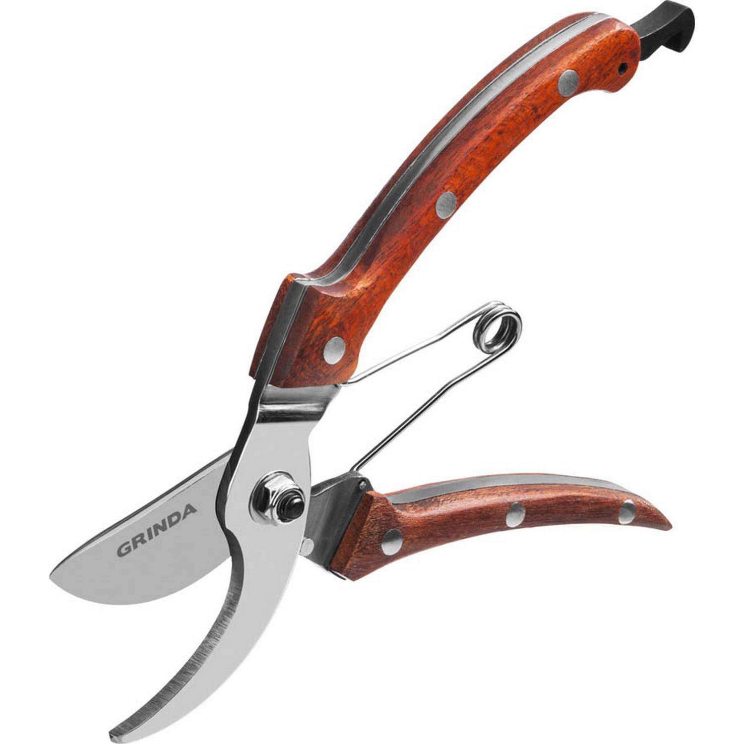 GRINDA  P-17, 195 мм, из нержавеющей стали, с деревянными рукоятками, цельнокованый компактный плоскостной секатор, PROLine (423417)