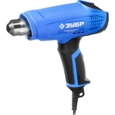 Фен технический (строительный), ЗУБР Профессионал ФТ-П1600, керамический изолятор, 2 режима: 350град/ 350л/мин, 550град/ 550л/мин, насадки, 1600Вт