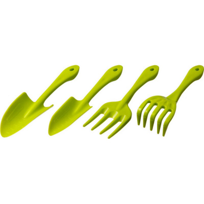 Набор садовый РОСТОК пластиковый, 4 предмета: Вилка, грабельки, 2 совка {421429-H4}