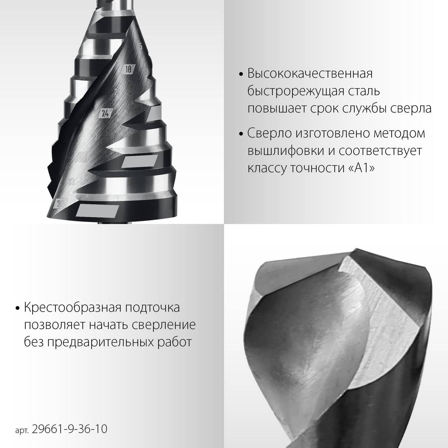 STAYER Pro-Max 9-36мм, 10 ступеней, винтовая спираль, сверло ступенчатое {29661-9-36-10}