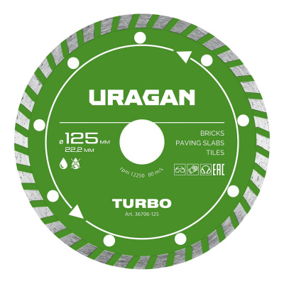 URAGAN  TURBO 125 мм, диск алмазный отрезной сегментированный {36706-125}