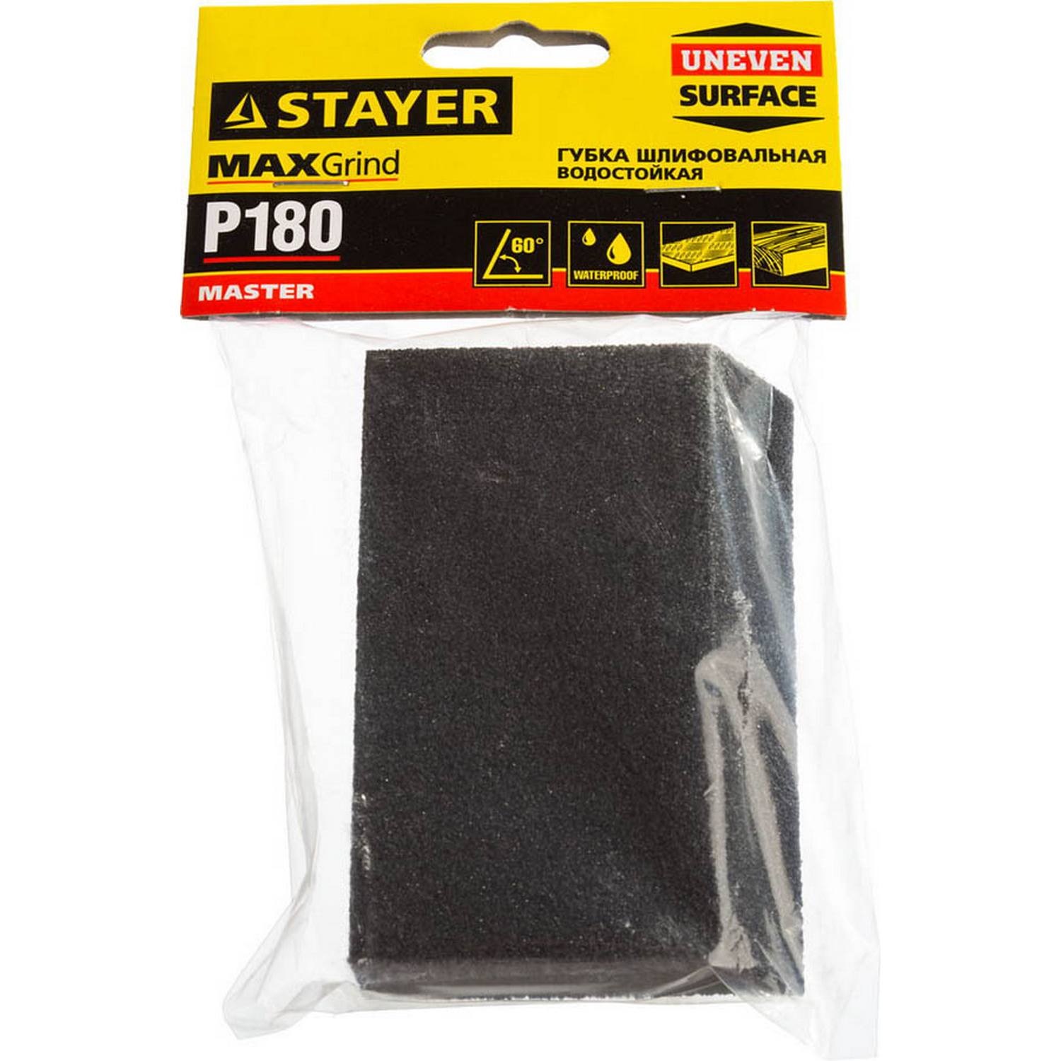 STAYER  P180, 100 x 68 x 42 x 26 мм, водостойкая, четырехсторонняя угловая шлифовальная губка (3561-180)