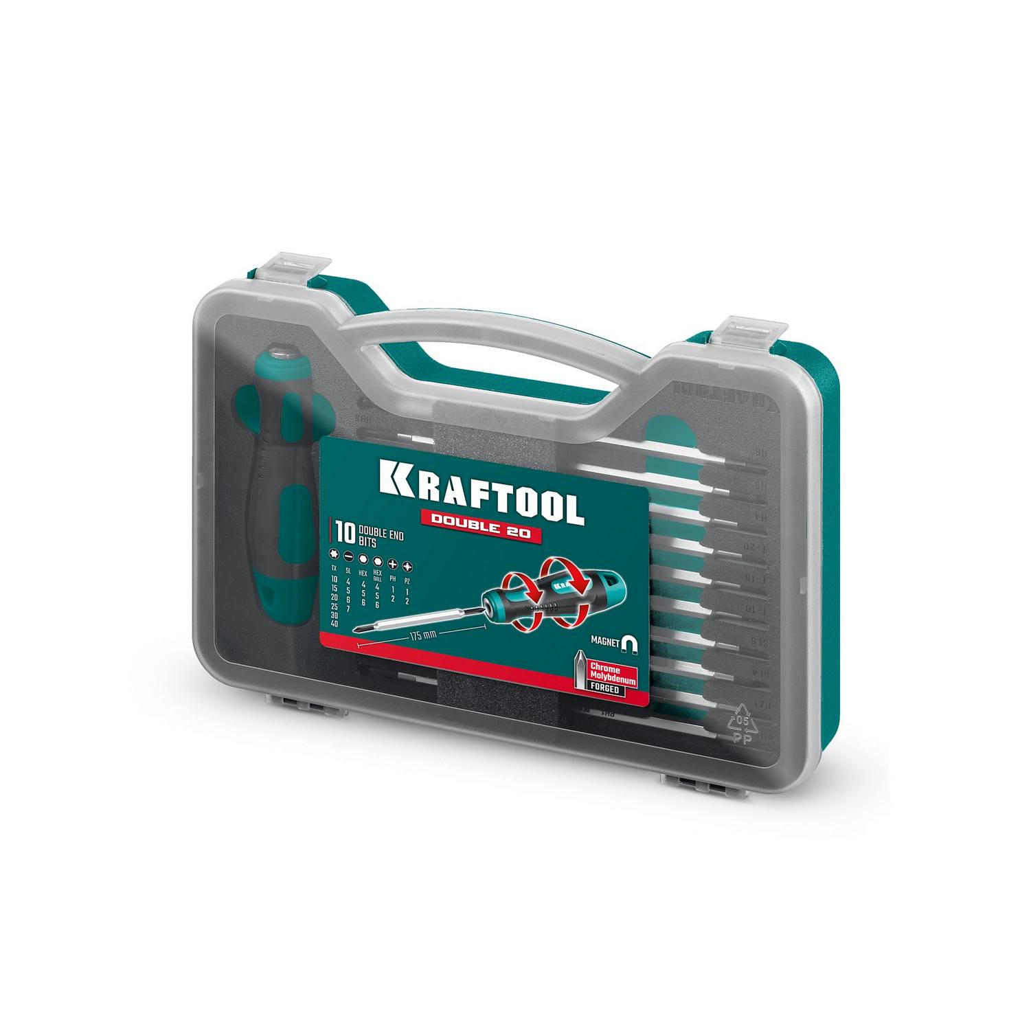 KRAFTOOL  Double 20, 20 шт, набор: отвертка с переставными стержнями {25817}