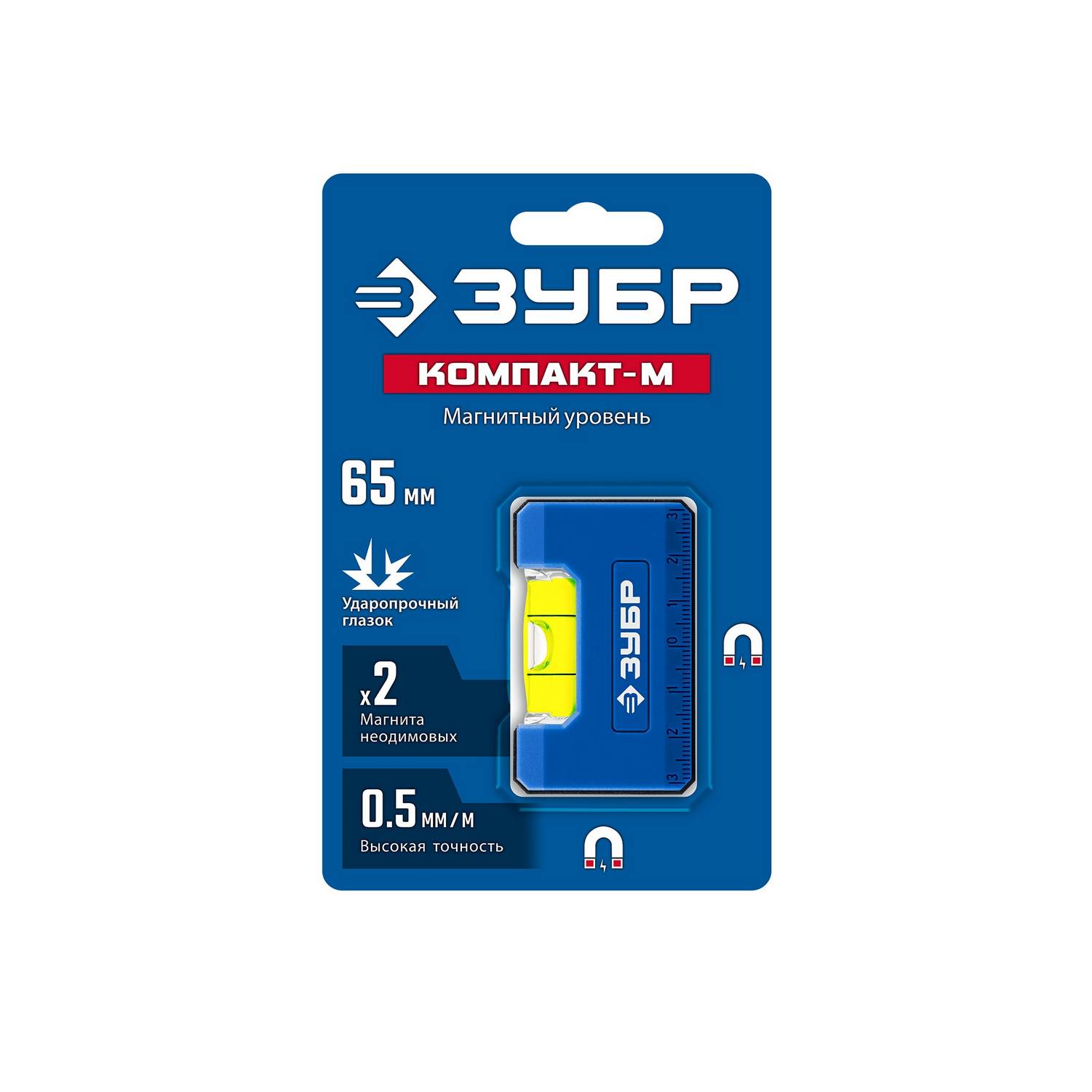 ЗУБР  КОМПАКТ - М, 65 мм, магнитный компактный уровень, Профессионал {34550}