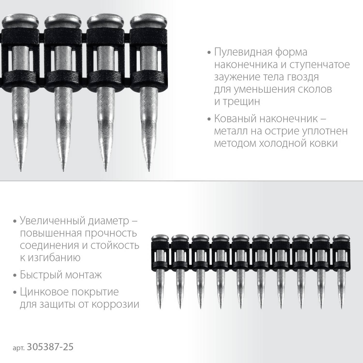 ЗУБР  CN усиленные 25 х 3.05 мм, гвозди по бетону оцинкованные, 1000 шт {305387-25}