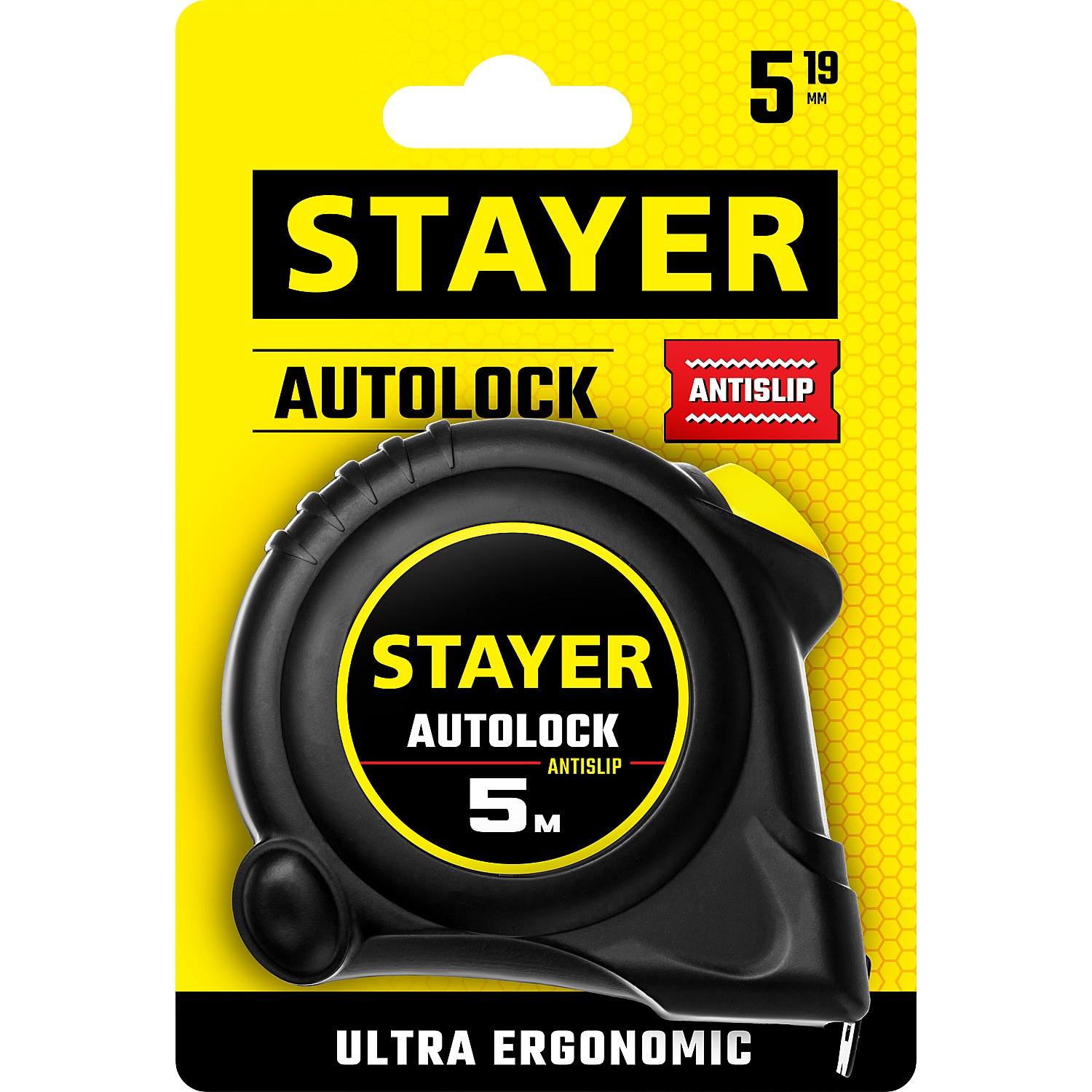 STAYER АutoLock 5м / 19мм рулетка с автостопом {2-34126-05-19_z02}