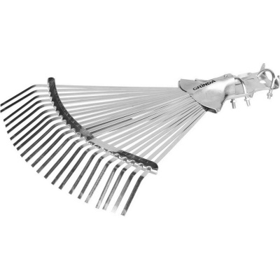 GRINDA  GR-44RX, 22 плоских зубца, 300-440 мм ширина, оцинкованная сталь, без черенка, усиленные, регулируемые веерные грабли (421873)