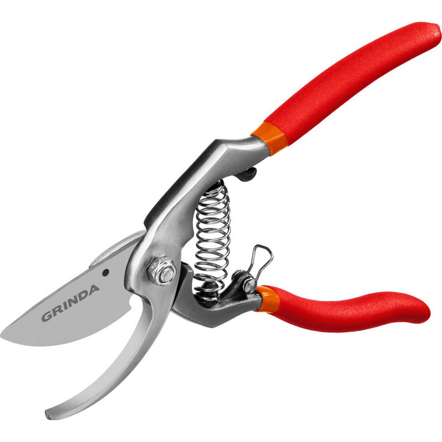 GRINDA  G-7, 210 мм, высокоуглеродистая сталь, направленное под углом лезвие, цельнокованый, покрытие ПВХ, плоскостной секатор (423107)