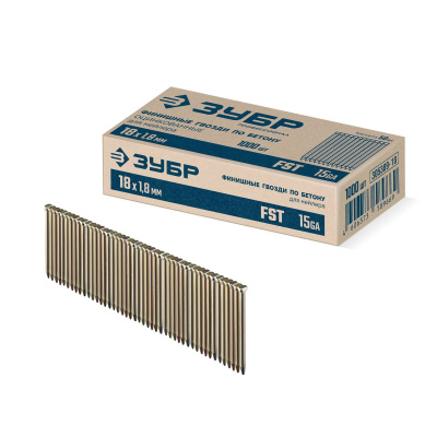 ЗУБР  FST 18 х 1.8 мм, финишные гвозди по бетону оцинкованные, калибр 15GA, 1000 шт {305389-18}