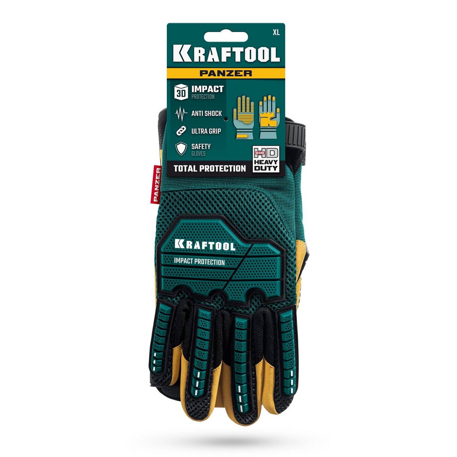 KRAFTOOL  PANZER р.L (9), профессиональные комбинированные перчатки, виброзащита, увеличенные противоударные накладки {11298-L}