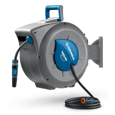 GRINDA  HRA-30, шланг 30м x 1/2", на поворотном кронштейне настенная, поливочный набор 4 предмета, катушка автоматическая со шлангом ProLine {428471}
