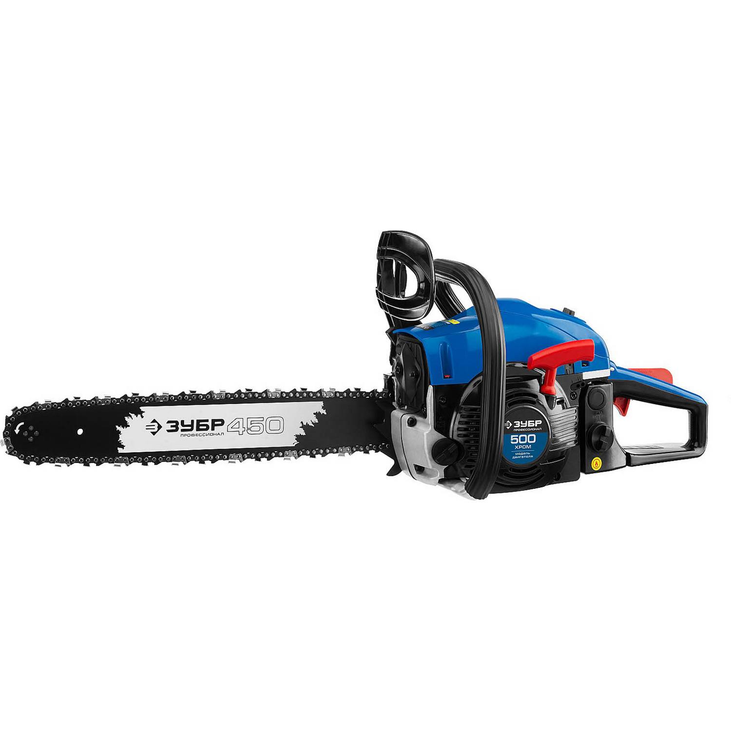 Пила цепная бензиновая, ЗУБР Профессионал ПБЦ-490 45ДП, хромир. цилиндр, праймер, декомпрессионный клапан, 49 см3 (2,2 кВт), шина 45 см, 12500 об/мин