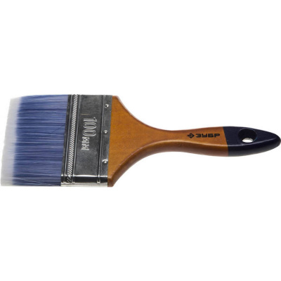 ЗУБР  АКВА, 100 мм, 4", светлая искусственная щетина, деревянная ручка, для воднодисперсионных и акриловых ЛКМ, плоская кисть (4-01007-100)
