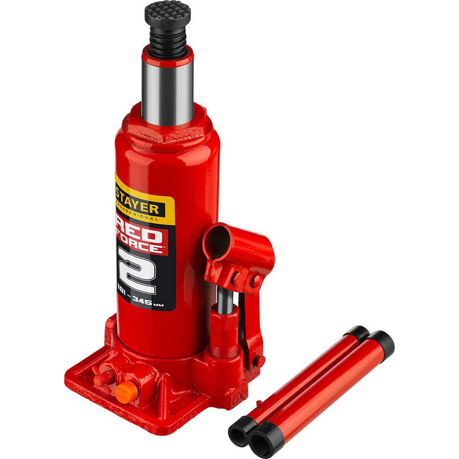 STAYER RED FORCE 2т 181-345мм домкрат бутылочный гидравлический {43160-2_z01}