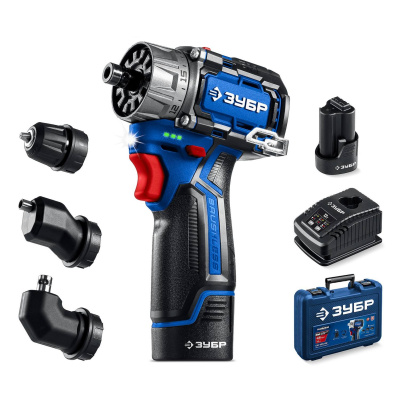 ЗУБР  КОМБИ #3, 12 В, 45 Н·м, 2 АКБ тип Т7 (2 А·ч), модульная дрель-шуруповерт, BRUSHLESS, кейс, Профессионал  (DB-125-22)