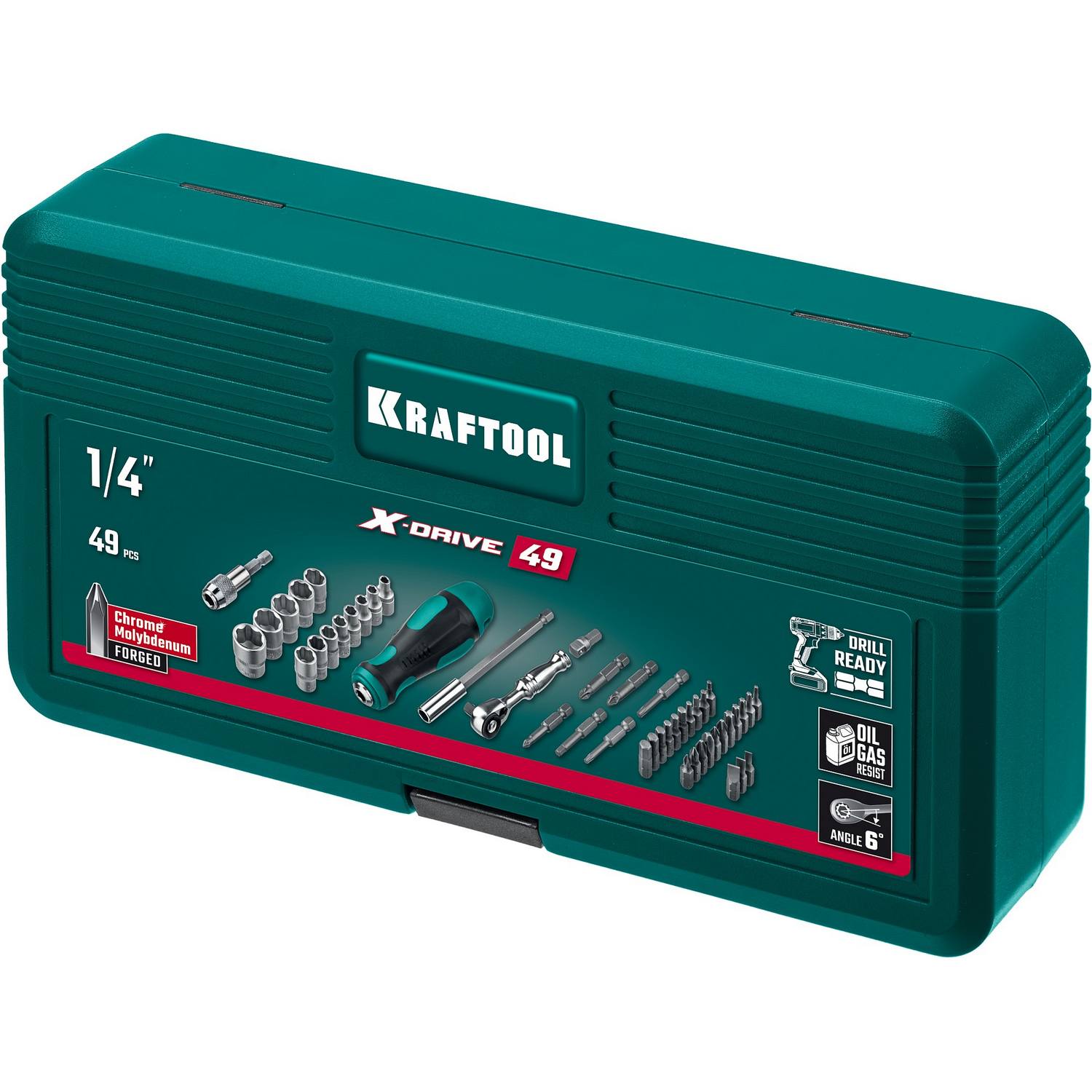 KRAFTOOL  X-Drive 49 шт, Набор бит и головок с битодержателем и трещоткой  {25816}