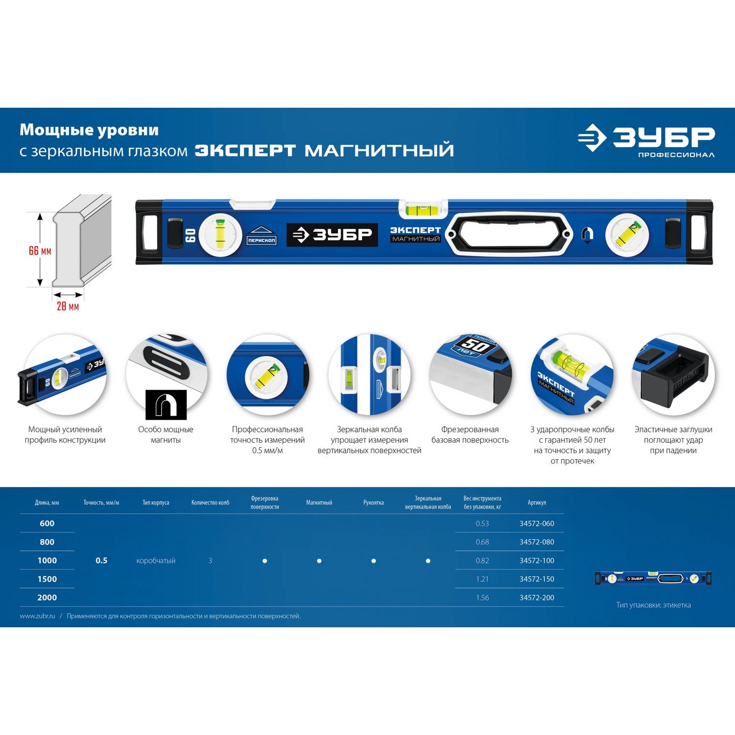 ЗУБР  ЭКСПЕРТ-М, 1500 мм, с зеркальным глазком, мощный магнитный уровень, Профессионал {34572-150}