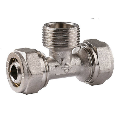 Тройник ЗУБР с наружной резьбой, цанга-штуцер, 1/2"х16х2,0 мм, никель {51404-16-1/2}