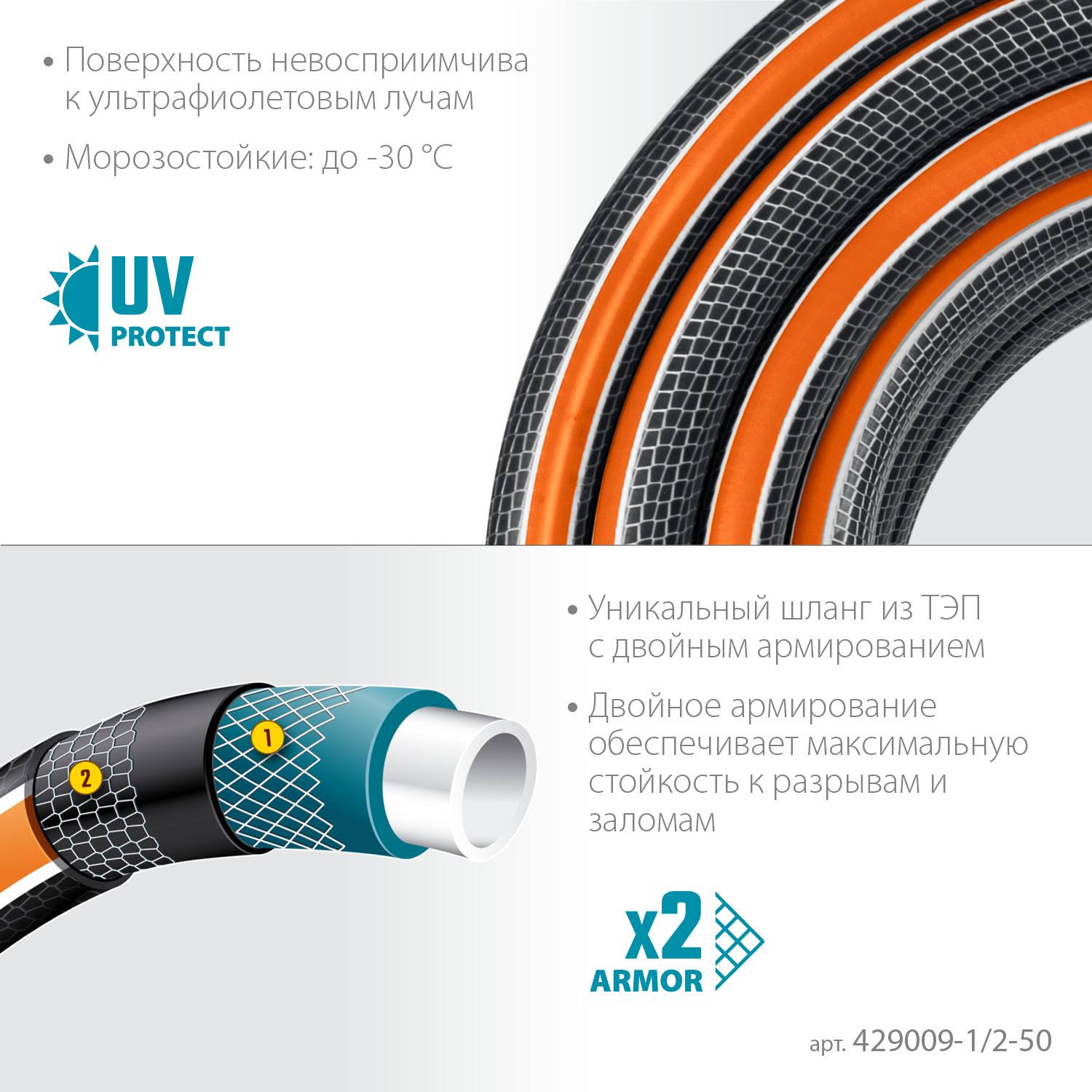 GRINDA  ULTRA 6, 1/2", 50 м, 30 атм, шестислойный, двойное армирование, поливочный шланг, PROLine (429009-1/2-50)