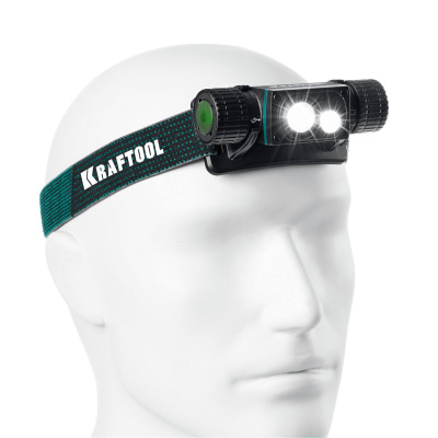 KRAFTOOL  KH-7, 1000 лм,  4 режима, 3в1 аккумуляторный налобный/ручной фонарь, 2200мАч {56450}