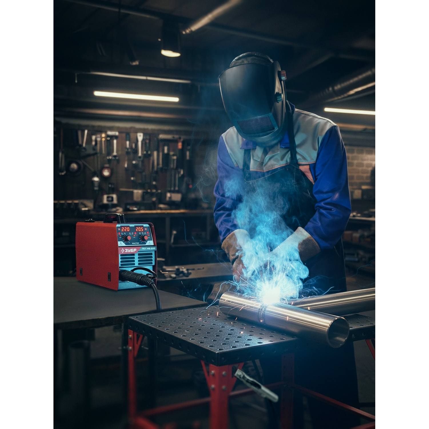 ЗУБР  MASTER, MIG / MAG, FCAW, MMA, TIG, 220 А, полуавтомат сварочный, с газом / без газа, горелка ПСГ-220 {ПСГ-М8-220}