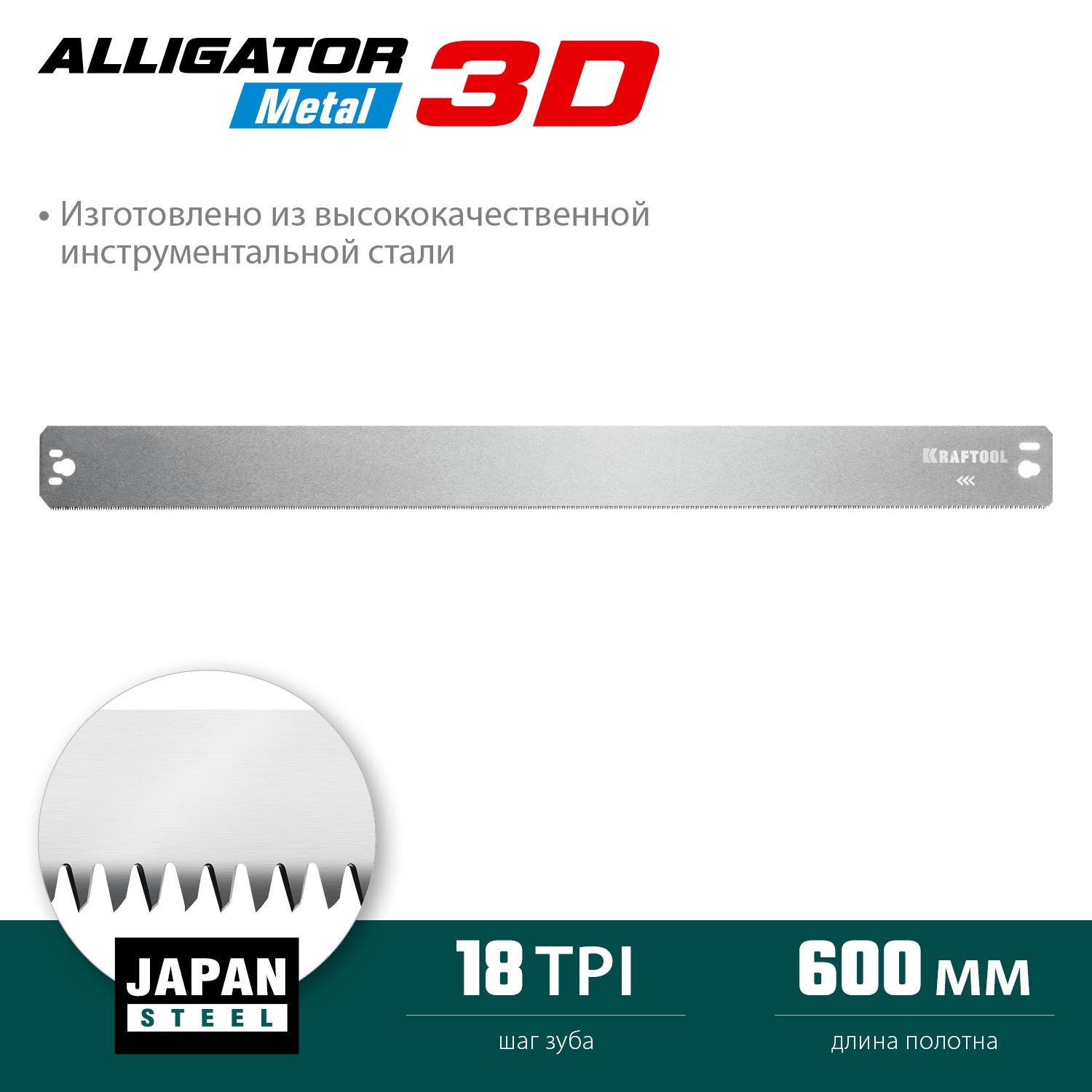 KRAFTOOL Alligator 3D, 600 мм, полотно по металлу для стусла прецизионного {15451-600-1}