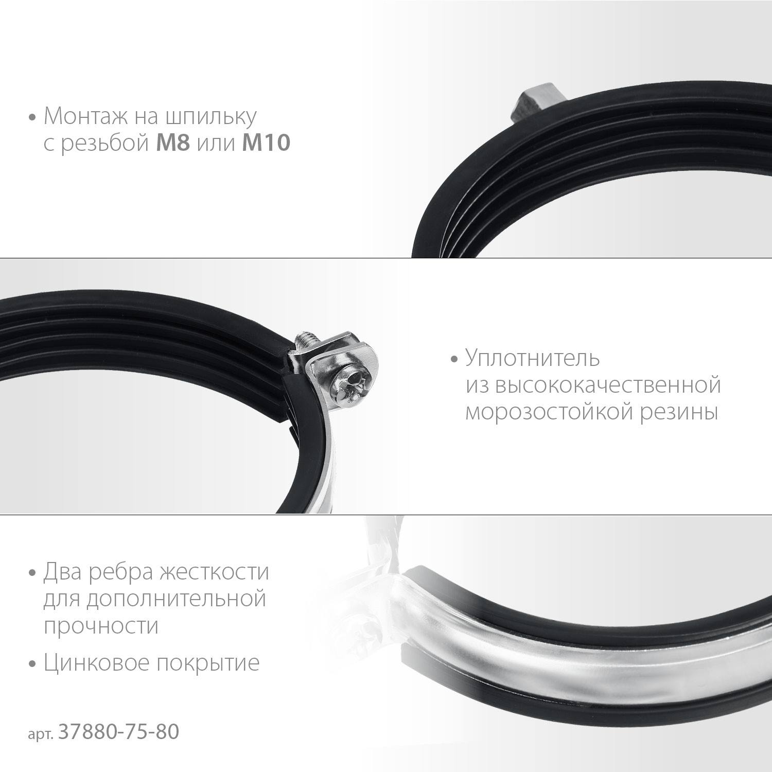 Трубный хомут ЗУБР 2 1/2" с гайкой М8/М10, 10шт, оцинкованный {37880-75-80}